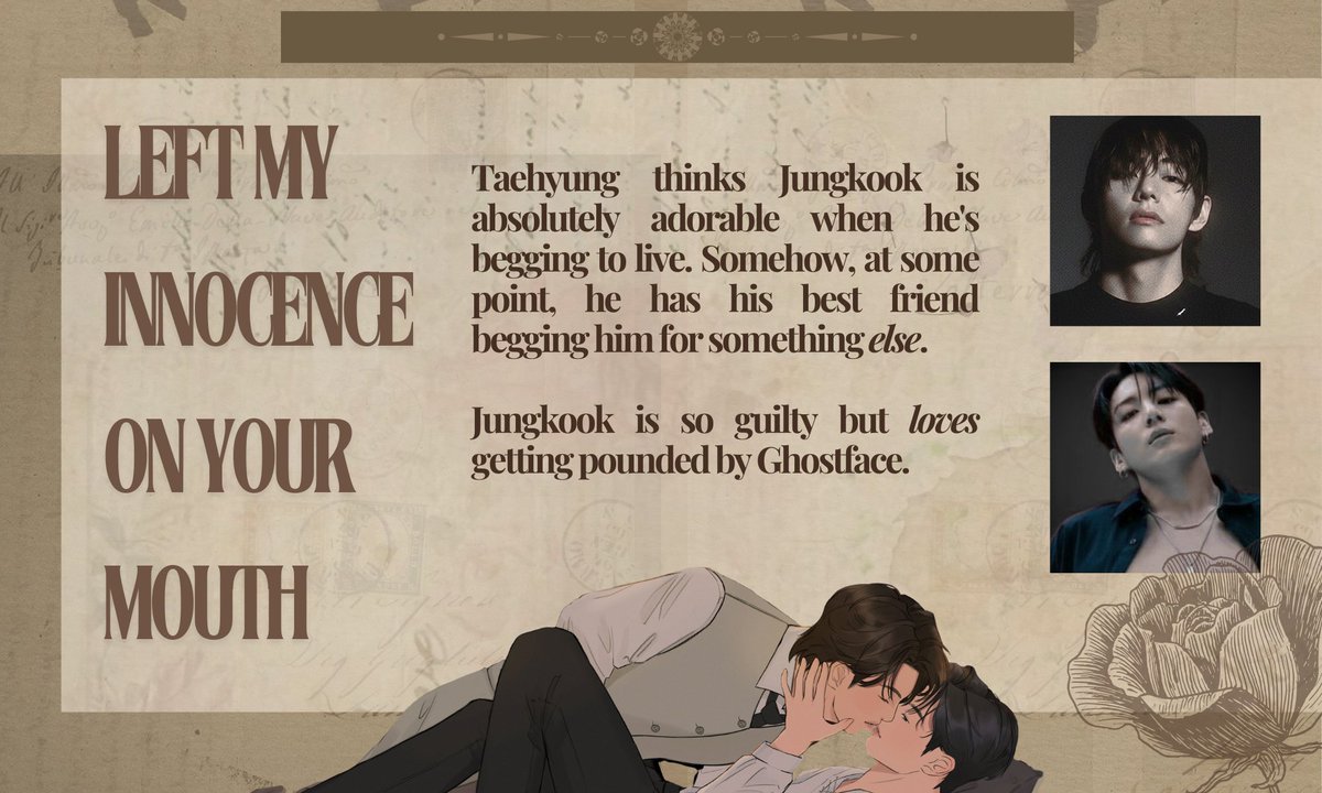 vkookficrec's tweet photo. ₊˚ ✧ left my innocence on your mouth ; #taekookau #vkookfest ✧ ₊˚

⋆ P0rn with/without Plot
⋆ 13.8k, completed
⋆ Ghostface Nerd TH x Naive Jock JK
⋆ Obsessive TH
⋆ Blo0d &amp; G0re

🔗: https://t.co/o6hf4HYoGk https://t.co/6NlZzLZ3M0