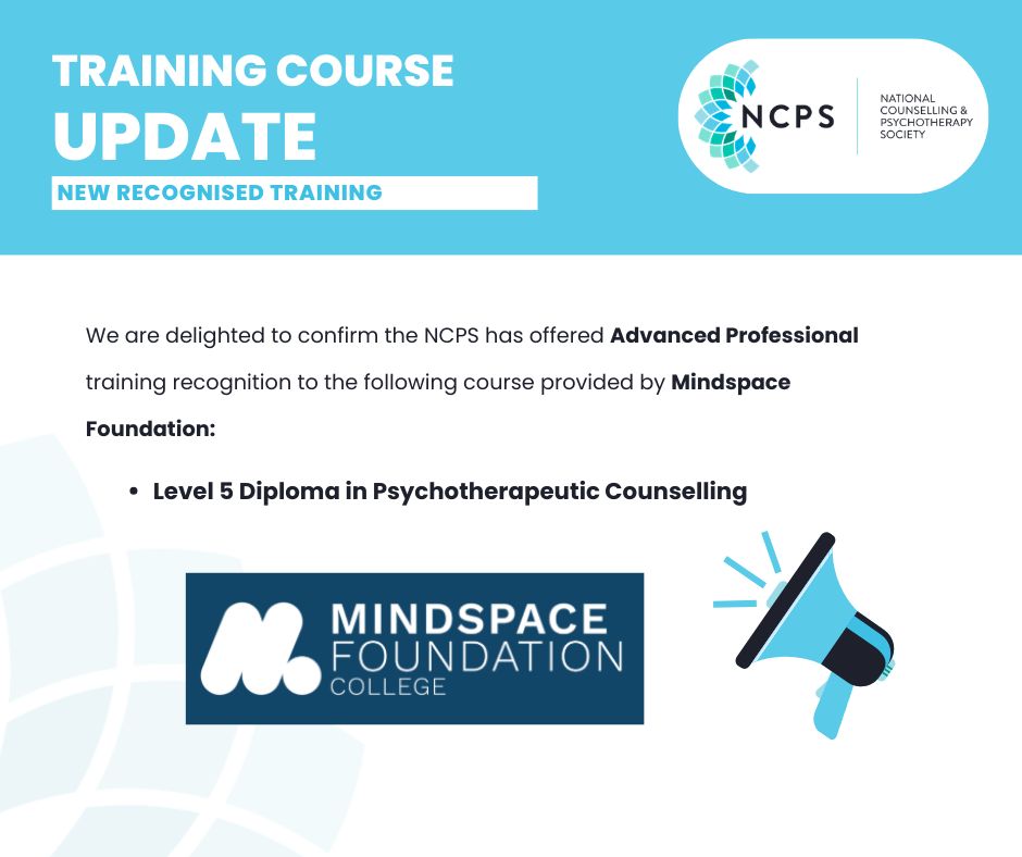 ncpscounselling's tweet image. We are delighted to confirm the NCPS has offered Advanced Professional training recognition to the following course provided by Mindspace Foundation: 

- Level 5 Diploma in Psychotherapeutic Counselling 

Find out more here: buff.ly/kEVRG8i

#NewCourse #TrainingProvider