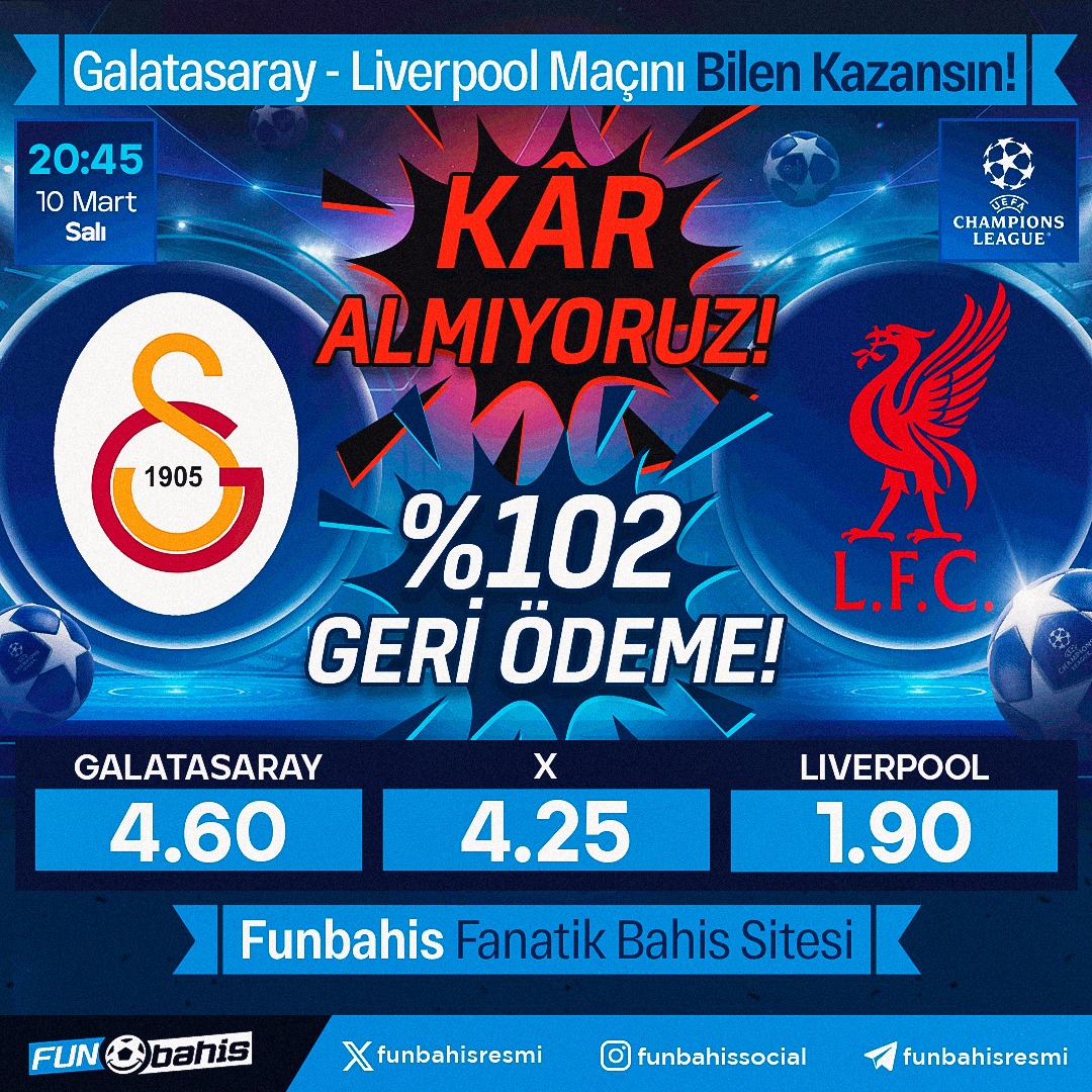 funbahisresmi's tweet photo. 🔥 ÖZEL ORAN 🔥
 
Galatasaray 4.60 - 1.90 Liverpool #GSvLIV #UCL 
 
En yüksek oranlar Funbahis’te!
 
Kar Almıyoruz!
%102 Geri Ödeme
 
Maksimum bahis limiti yok! 

https://t.co/qoziYvuGYe https://t.co/HHiHdW2wKk