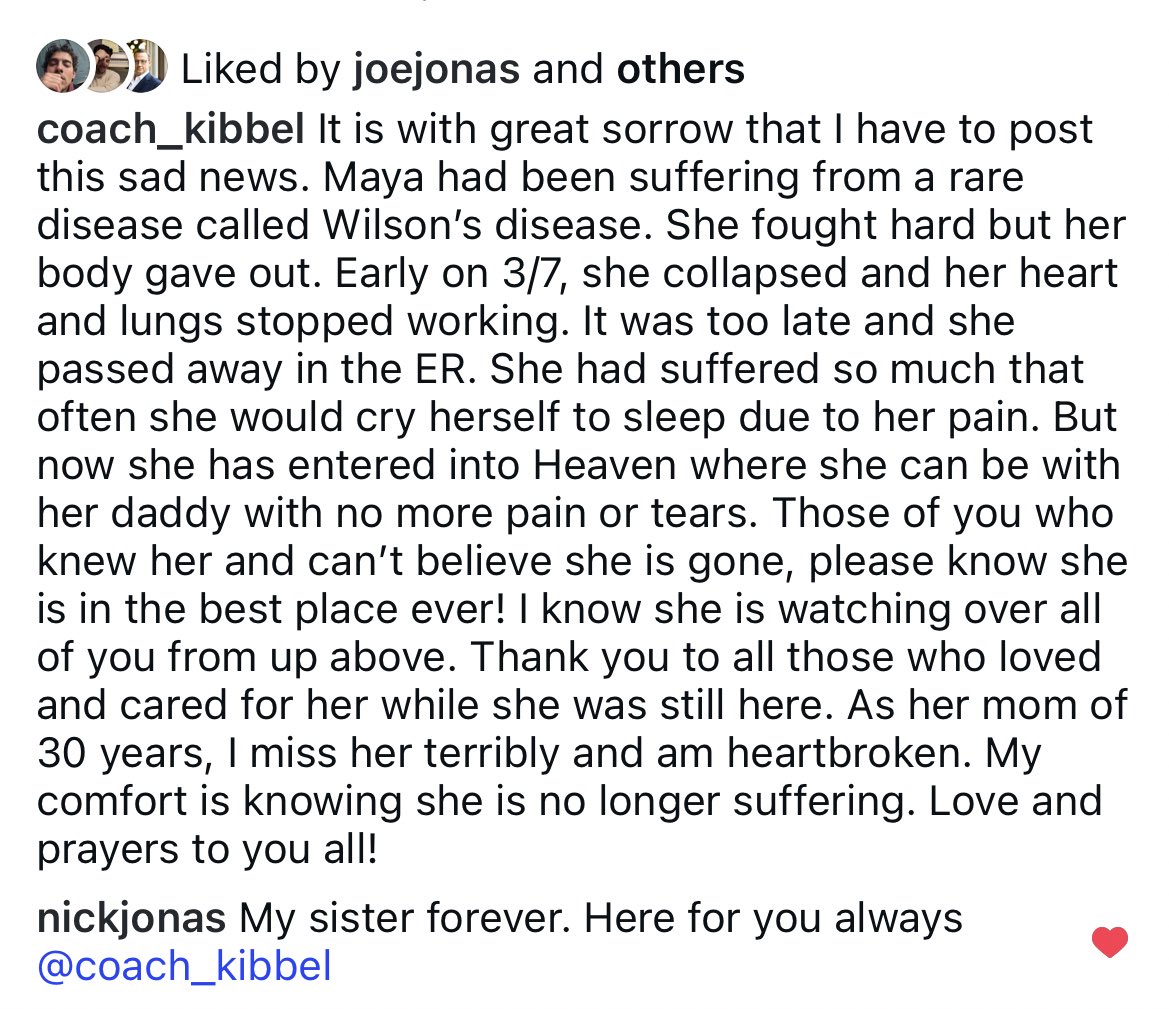 Just heard about Maya’s passing. This news devastates me and has shaken me to the core. She had been struggling with her health for years and this update breaks my heart. My condolences to her mom, as well as the Jonas family, and anyone else that knew and loved her. I’m so sorry