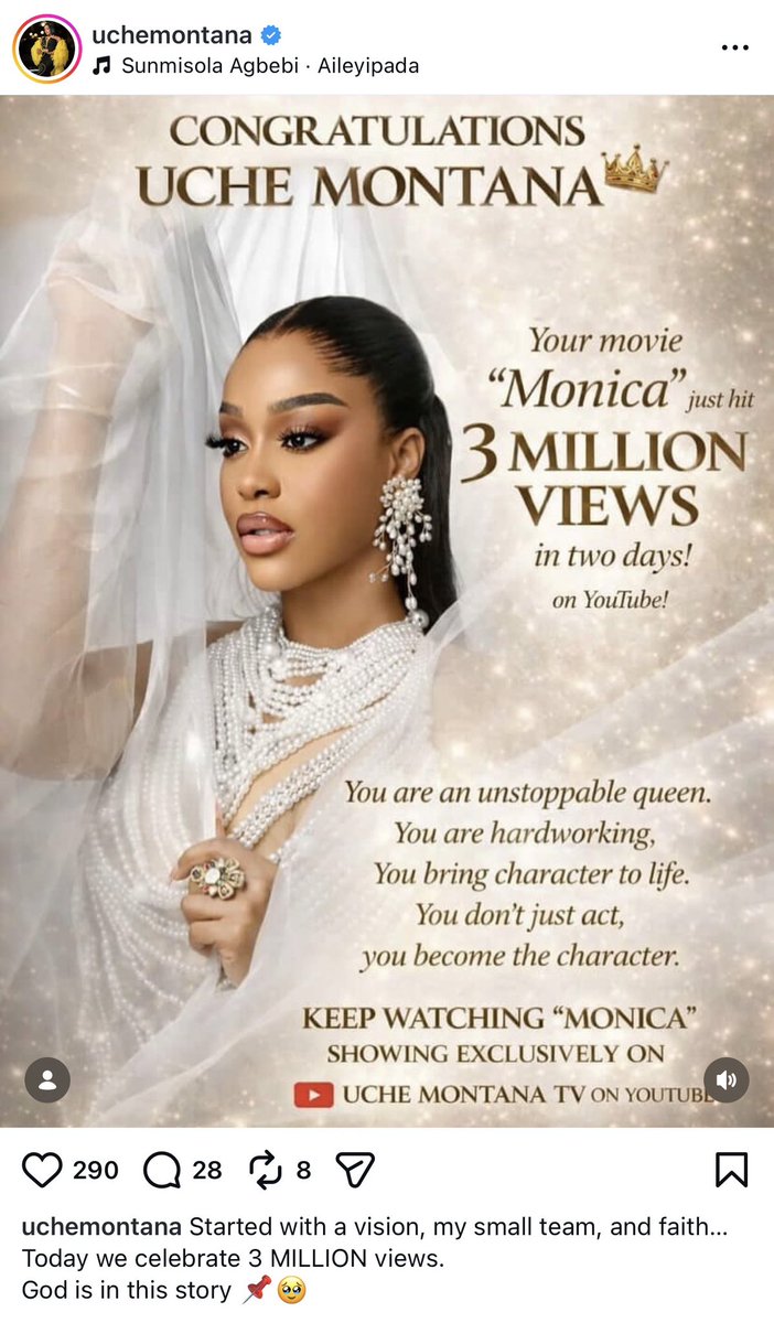 bigHotbaby1's tweet image. Congratulations Uche Montana💃💃💃 this movie just hit 3m views in two days👏👏👏 please we need part 2!! This movie deserves part 2. I will encourage everyone to watch this movie🥹🥰 #Monica