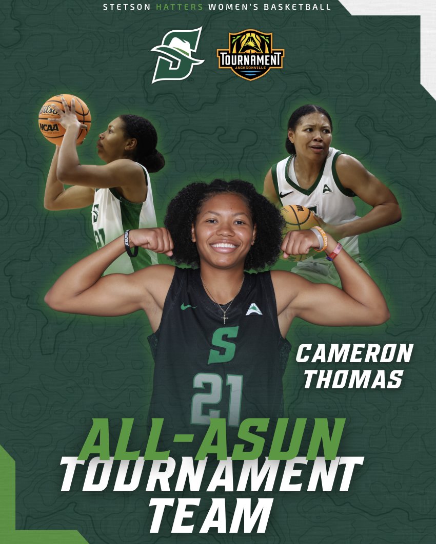 StetsonWBB's tweet photo. 𝗔 𝘀𝘁𝗿𝗼𝗻𝗴 𝘀𝗵𝗼𝘄𝗶𝗻𝗴 𝗶𝗻 𝗝𝗮𝗰𝗸𝘀𝗼𝗻𝘃𝗶𝗹𝗹𝗲 👏

33 points. Nine rebounds. All-ASUN Tournament Team. 𝗖𝗮𝗺 𝗧𝗵𝗼𝗺𝗮𝘀

#GoHatters | @StetsonHatters | @ASUNSports https://t.co/3twRlLCZyT