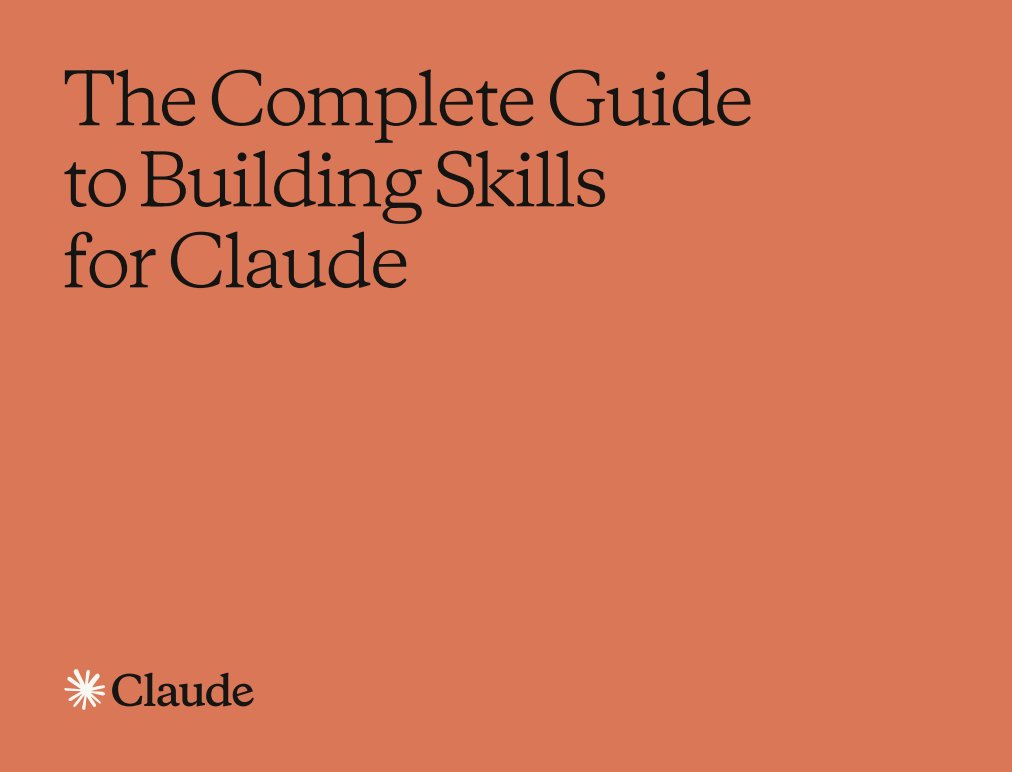 HeyAbhishek's tweet photo. This is actually insane.

Anthropic just dropped guide on building custom skills for Claude.

Hardly anyone is talking about this.

Here's what you're missing:

A "skill" is basically a folder that teaches Claude how to handle your specific workflows.

Instead of explaining the same process every conversation, you teach Claude once.

It remembers forever.
Three skill types that actually matter:

1. Document Creation
Create consistent docs, designs, code, presentations.
No external tools needed.
Embedded style guides + quality checklists.

2. Workflow Automation
Multi-step processes with built-in methodology.
Validation gates at each step.
Iterative refinement loops.

3. MCP Enhancement
Coordinates multiple tool calls in sequence.
Embeds domain expertise users would need to specify.
Error handling for common issues.

Here's the power move:

Skills work across Claude. ai, Claude Code, and API.

Build once. Use everywhere.

You can build your first working skill in 15-30 minutes using their skill-creator tool.

Download:
https://t.co/gihIaScwUk

Follow @HeyAbhishek for more underrated AI resources.

Like and repost if you found this useful 👇