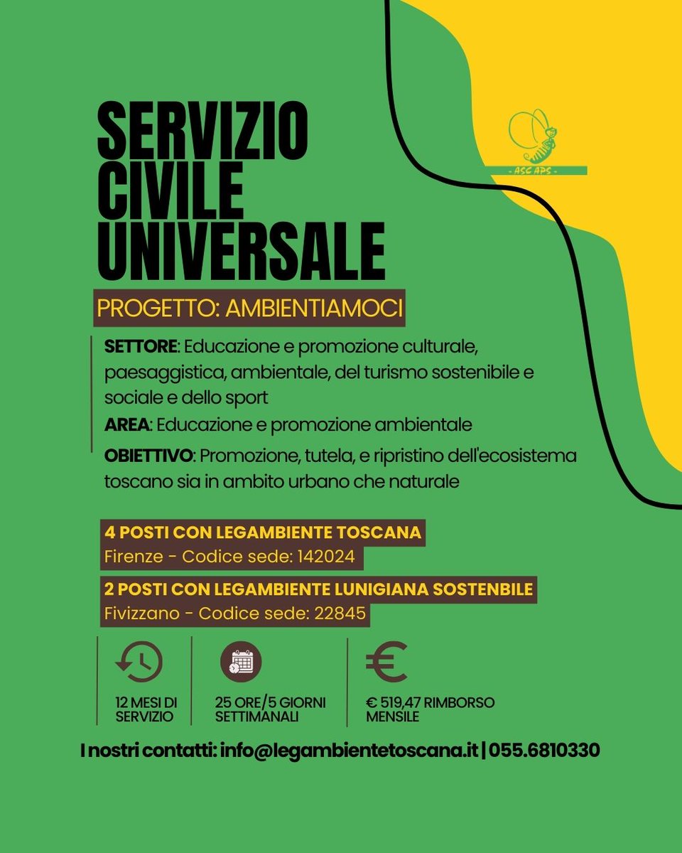 LegambienteTosc's tweet photo. 👉 È aperto il Bando di Servizio Civile Universale!
📍Hai tra i 18 e i 28 anni? Manda la candidatura. 
Ci sono 4 posti disponibili a Firenze con Legambiente Toscana e due posti a Fivizzano con Legambiente Lunigiana Sostenibile
💚Vi aspettiamo https://t.co/UJMhp0g0H7
