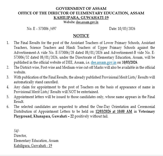 ranojpeguassam's tweet photo. The Final Merit of 𝟒,𝟓𝟎𝟎 𝐩𝐨𝐬𝐭𝐬 𝐨𝐟 𝐋𝐏/𝐔𝐏 𝐓𝐞𝐚𝐜𝐡𝐞𝐫𝐬 and the Final Select List of 𝐒𝐩𝐞𝐜𝐢𝐚𝐥 𝐑𝐞𝐜𝐫𝐮𝐢𝐭𝐦𝐞𝐧𝐭 𝐃𝐫𝐢𝐯𝐞 2.0 under DEE, Assam will be published tonight at around 10:00 PM in the the official website at https://t.co/hb8r3H0uF6
@himantabiswa @CMOfficeAssam