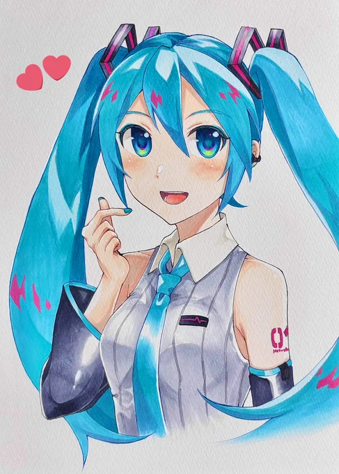 V6ミクさんが好き過ぎて描いた 画風はKEIさん寄り、塗りはすこーしLAMさんに寄せたつもり_(┐「ε:)_ (そして1日遅れのミクの日、、)