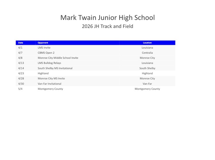 Here is the 2026 JH track schedule!