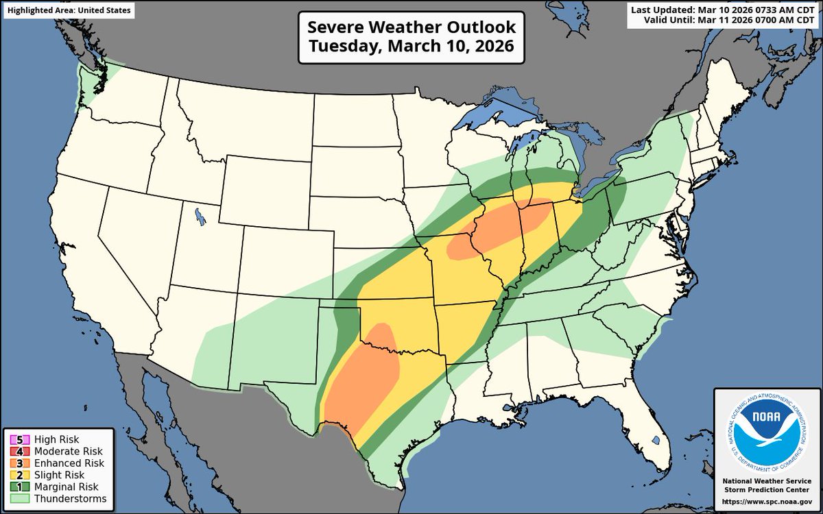 Scattered severe thunderstorms are forecast from the southern Plains to ...