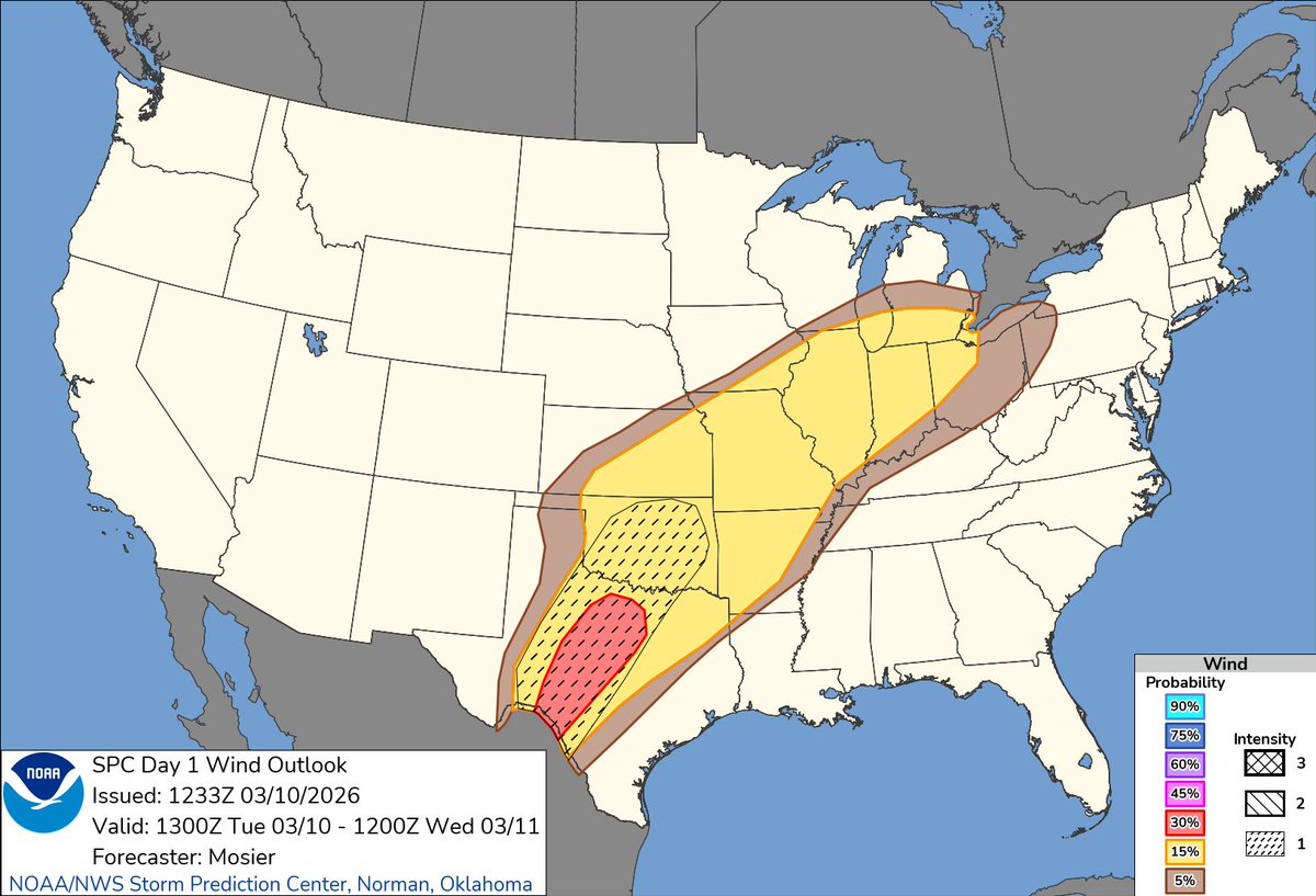 Scattered severe thunderstorms are forecast from the southern Plains to ...