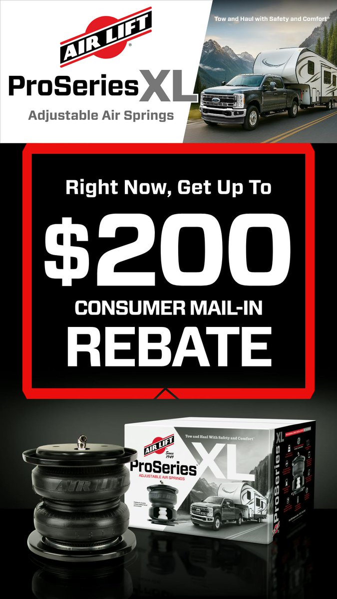 oshtruckandjeep's tweet photo. 💵Get up to $200 back when you purchase the ProSeries XL adjustable air springs through us! Come in or give us a call to learn more!

Call us today ☎️214-794-4824

#airlift #springkit #shoplocal #autoaccessories https://t.co/ZrSgf5yop7
