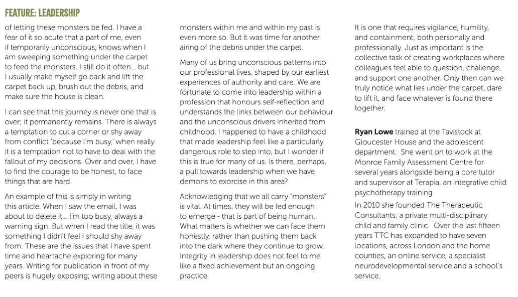 TTCLondon's tweet photo. I've written about leadership in our field for ACP’s Child Psychotherapy Matters magazine. It's a topic that has involved a lot of reflection for me, and it's a continual learning process #ChildPsychotherapyMatters https://t.co/A2jIB0jg5j