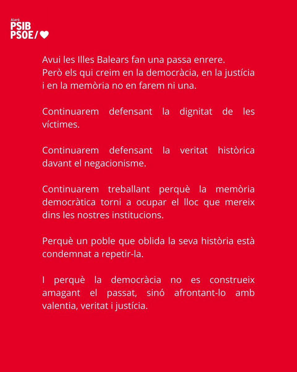 Gracies per la traïció <a href="/MargaProhens/">Marga Prohens</a>. Quan tornem a governar, des del <a href="/psibpsoe/">PSIB-PSOE</a> lluitarem per tornar a adquirir els drets que ena acabau de tombar.