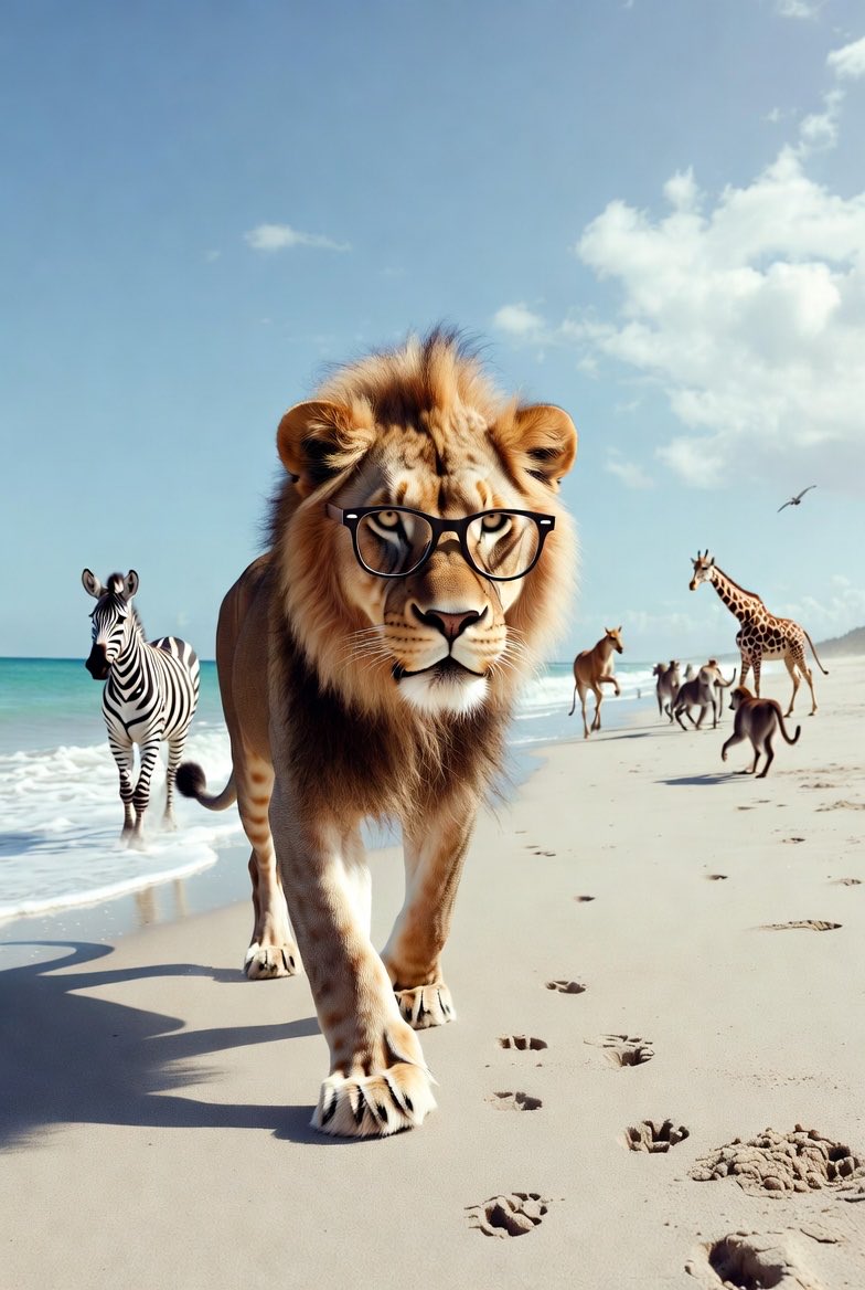 DadJokesAnimals's tweet photo. @ClayTravis “ Joey the lion loved long walks on the beach. Today was no different on this beautiful summer day. People were laughing, dogs were playing in the water, and the sun was a gorgeous orange.  And then Joey ate everyone.” @CNN https://t.co/BIb1O2l7kW