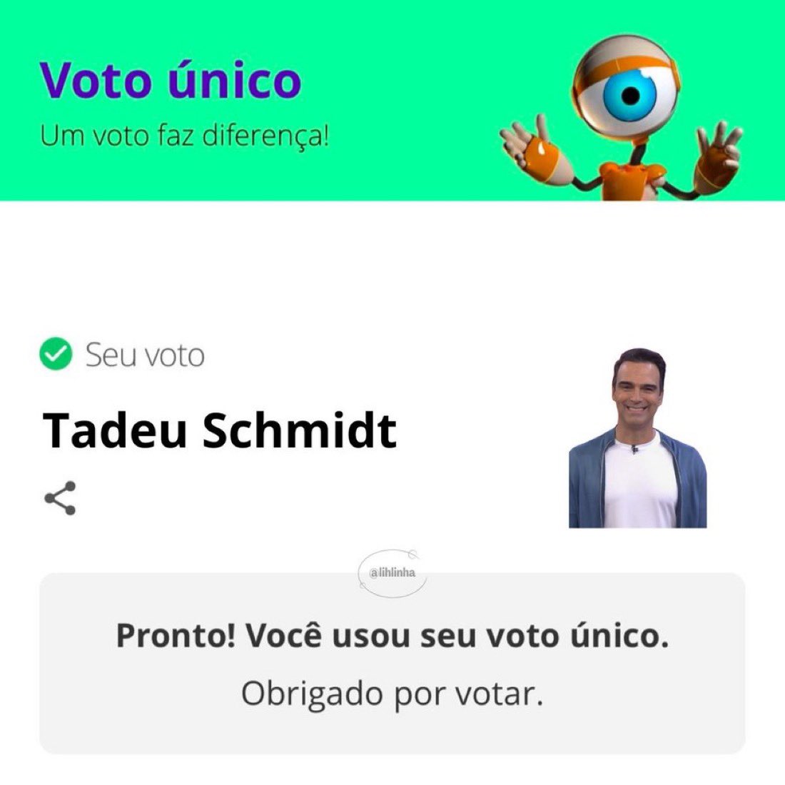 desativadoff10's tweet photo. Pronto usei meu voto único #bbb26 https://t.co/X2gyfC4RWi