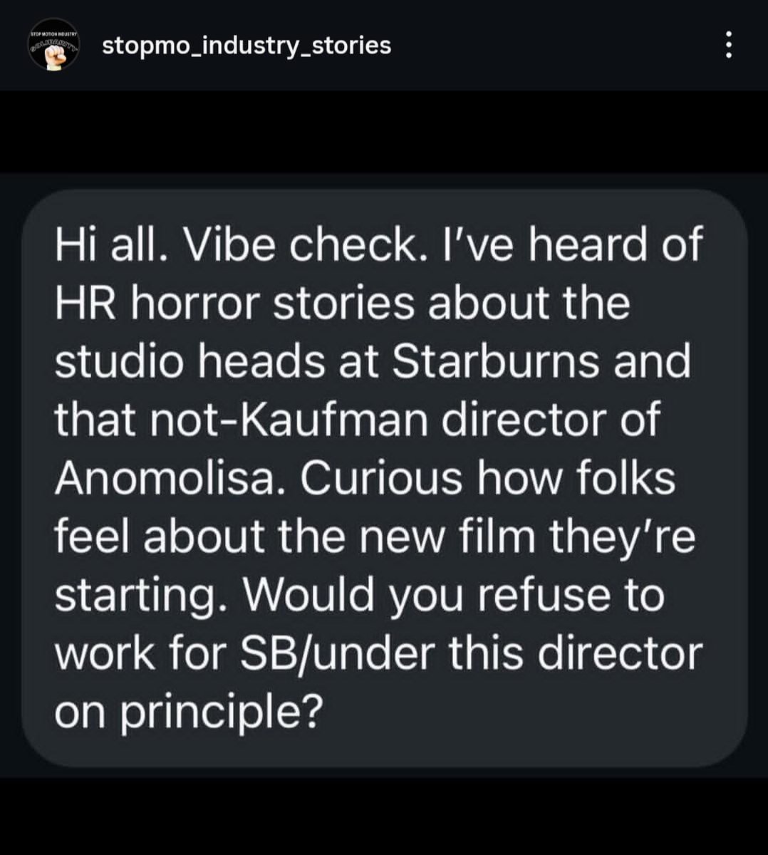 stopmo_stories's tweet photo. One of our group members wanted to pose this question to the community.

#stopmotion #anomolisa #animation https://t.co/KYRnaaQPZq