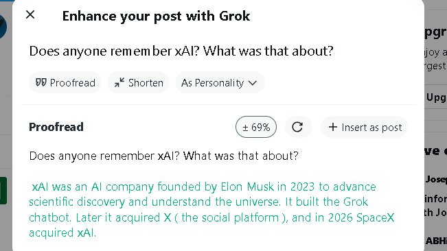 so i tried enhancing your post with grok feature, and when i enhance the question below, it says the answer in the green block as you can see..........did you know about this