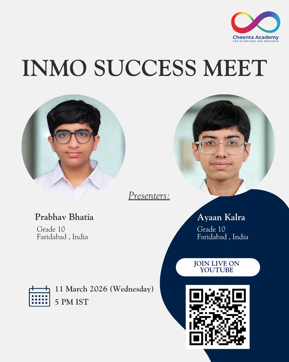 CheentaMath's tweet photo. Join us for the INMO Success Meet.

📅 11 March  (Wednesday) | ⏰ 5:00 PM IST

Scan the QR code to join the session. https://t.co/qT4EL6f4Bd