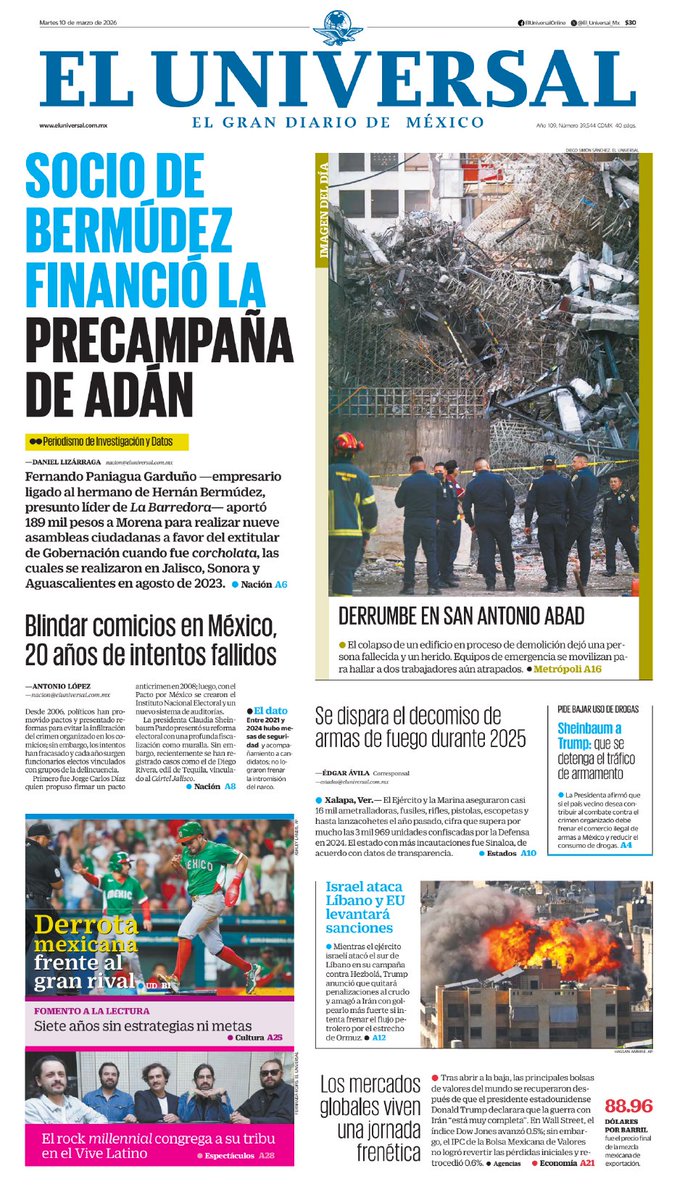 10 marzo #PrimeraPlana
<a href="/El_Universal_Mx/">El Universal</a>