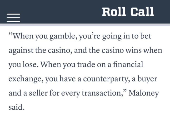 What’s the difference between trading on prediction markets and gambling at casinos?

Everything.

Ambassador <a href="/SeanPMaloney/">Sean Patrick Maloney</a>: