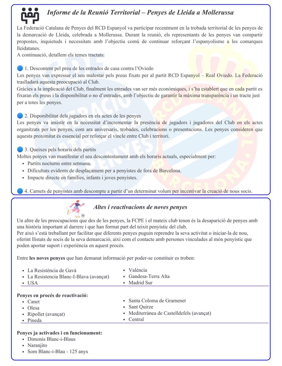 fcp_espanyol's tweet photo. 📢 La Federació Catalana de Penyes de l'Espanyol estrena newsletter bimestral amb novetats i activitats del moviment penyista. 💙🤍
#FCPE #RCDE https://t.co/nJxfO1tC6T