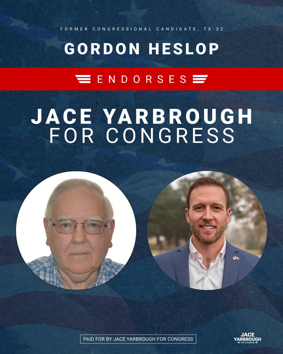 Proud to have the endorsement of Gordon Heslop, who ran a great race in our primary. Am very thankful for the surge of unity we are seeing to defeat the left in November.

“In the primary, Jace Yarbrough and I both campaigned on the urgent need to address our nation’s fiscal