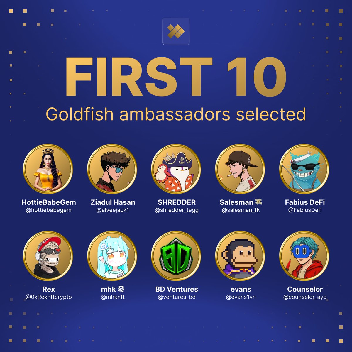 The first 10 Goldfish Ambassadors have been selected.

$5,000 in monthly rewards and a direct hand in growing the Goldfish ecosystem.

20 spots still available: ambassador.goldfishgold.com/apply