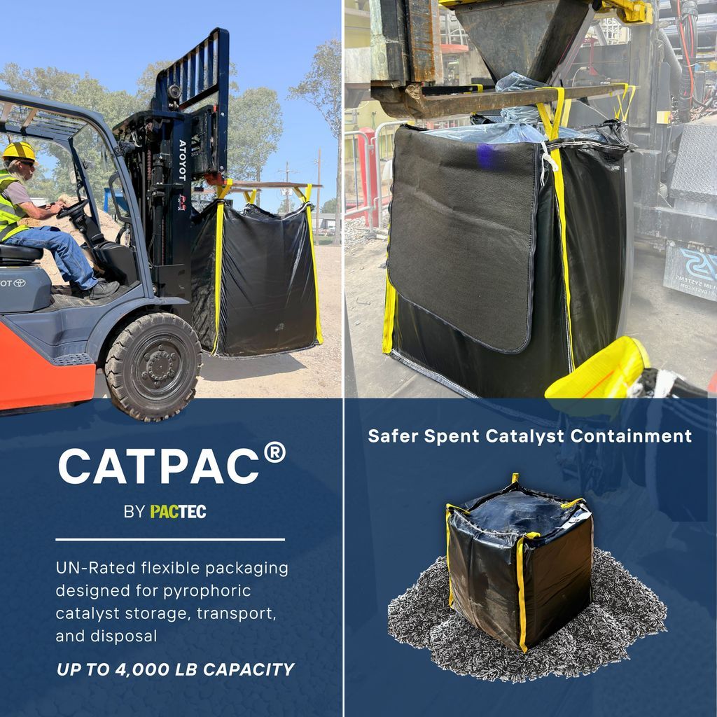 pactec's tweet photo. Designed for demanding refinery and industrial environments, CATPAC® helps simplify spent catalyst handling with a self-standing structure for easy loading, a patent-pending airtight closure system, and a weather-resistant design. https://t.co/PNTRab4BaN