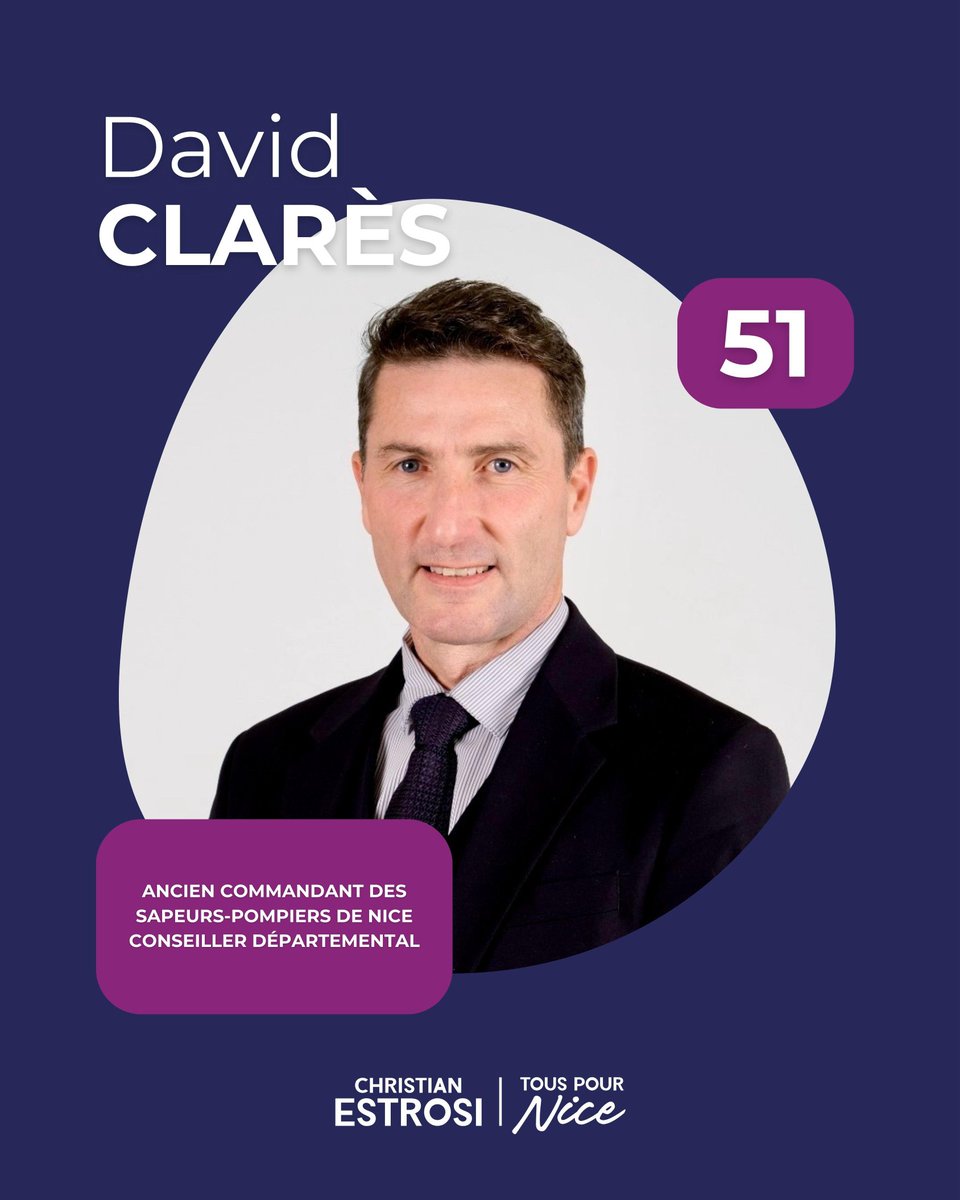 David Clarès sera en 51ème position sur la liste #TousPourNice

Ancien commandant des sapeurs-pompiers, engagé depuis 27 ans au service des Niçois, conseiller départemental.

🗳️ Les 15 et 22 mars, votez <a href="/cestrosi/">Christian Estrosi</a> !
