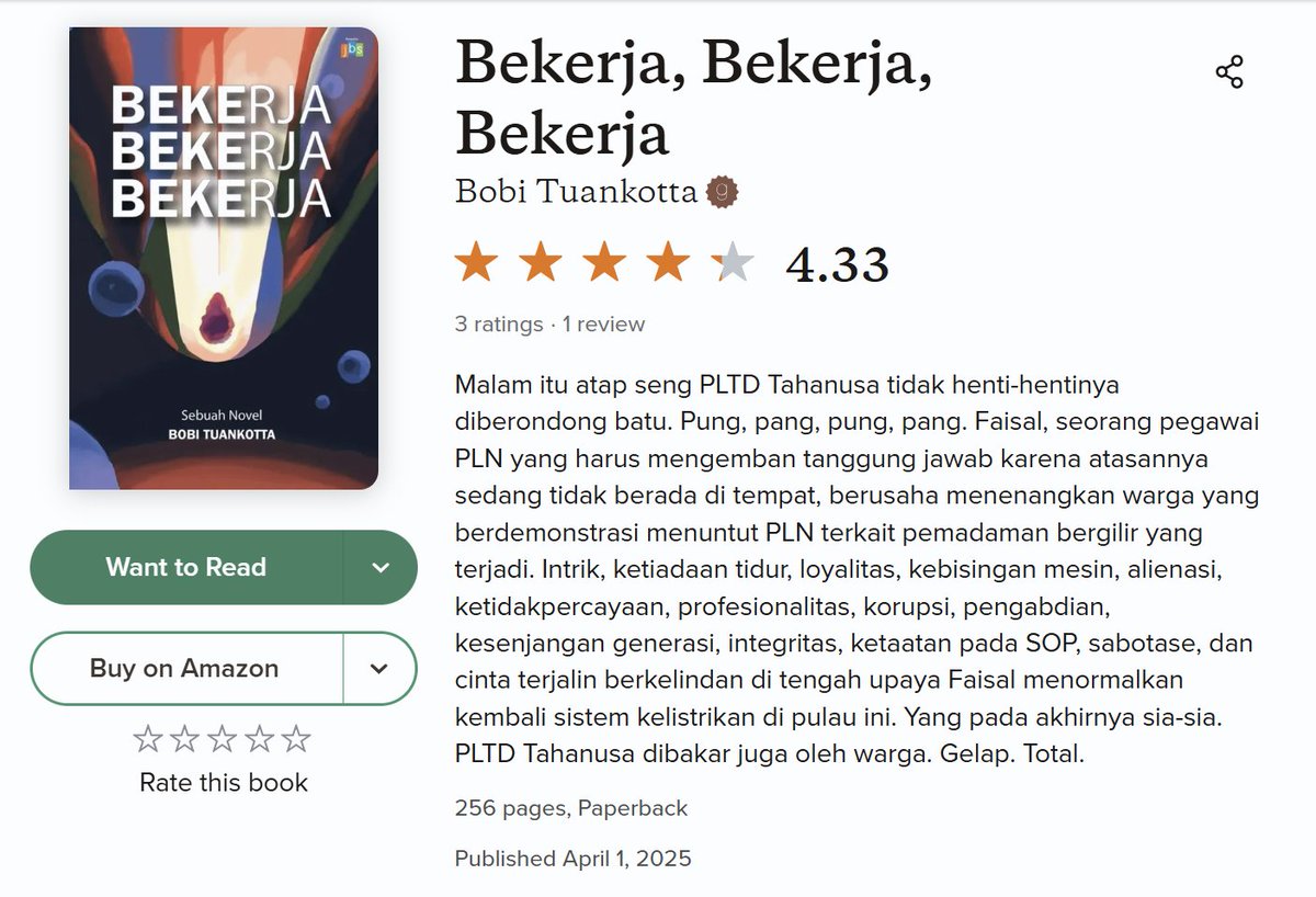 #DukungNeurodivergent

Buat temen-temen pembaca (I know I have plenty reader friends here, this is supposed to be my booktwt account), mari cek novelnya, Bekerja, Bekerja, Bekerja! 

Dari rangkumannya, topiknya menarik banget, jadi pengen beli ... maybe next month .....