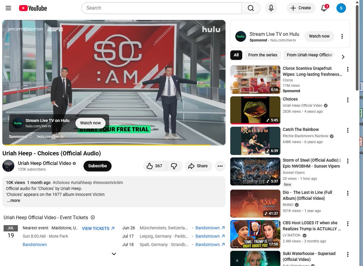 Long live Uriah Heep Choices is a great tune Caught them live in 1995 they were stellar  youtube.com/watch?v=97w39f…  Watch the adverts more now that I own $GOOG and $GOOGL buffett not going out on a dog right?