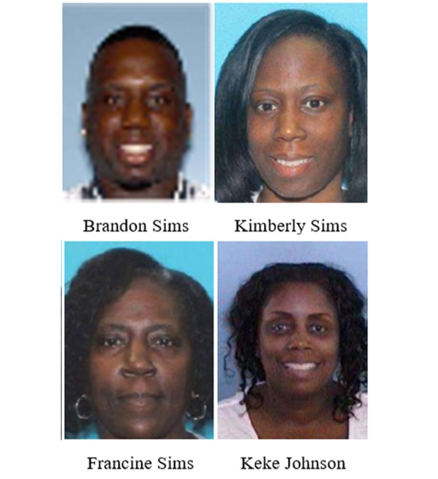 Photos of Brandon Sims, Kimberly Sims, Francine Sims, and Keke Johnson