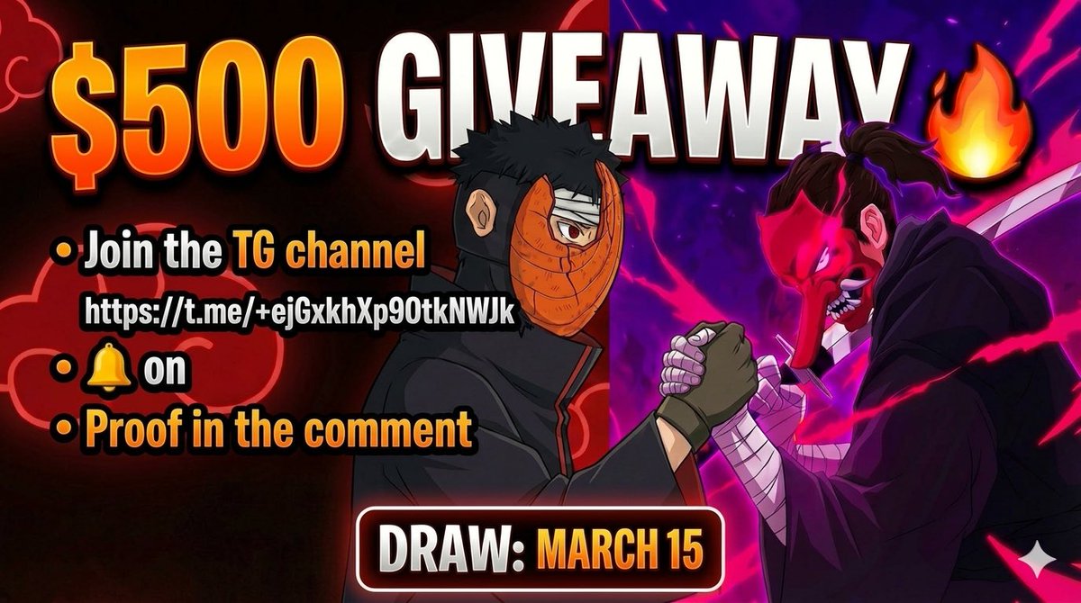 $500 Giveaway 🔥

Rules:
• Join the TG channel t.me/+ejGxkhXp9OtkN…
• 🔔 on
• Proof in the comment 

Draw March 15.

Good luck fam 🍀