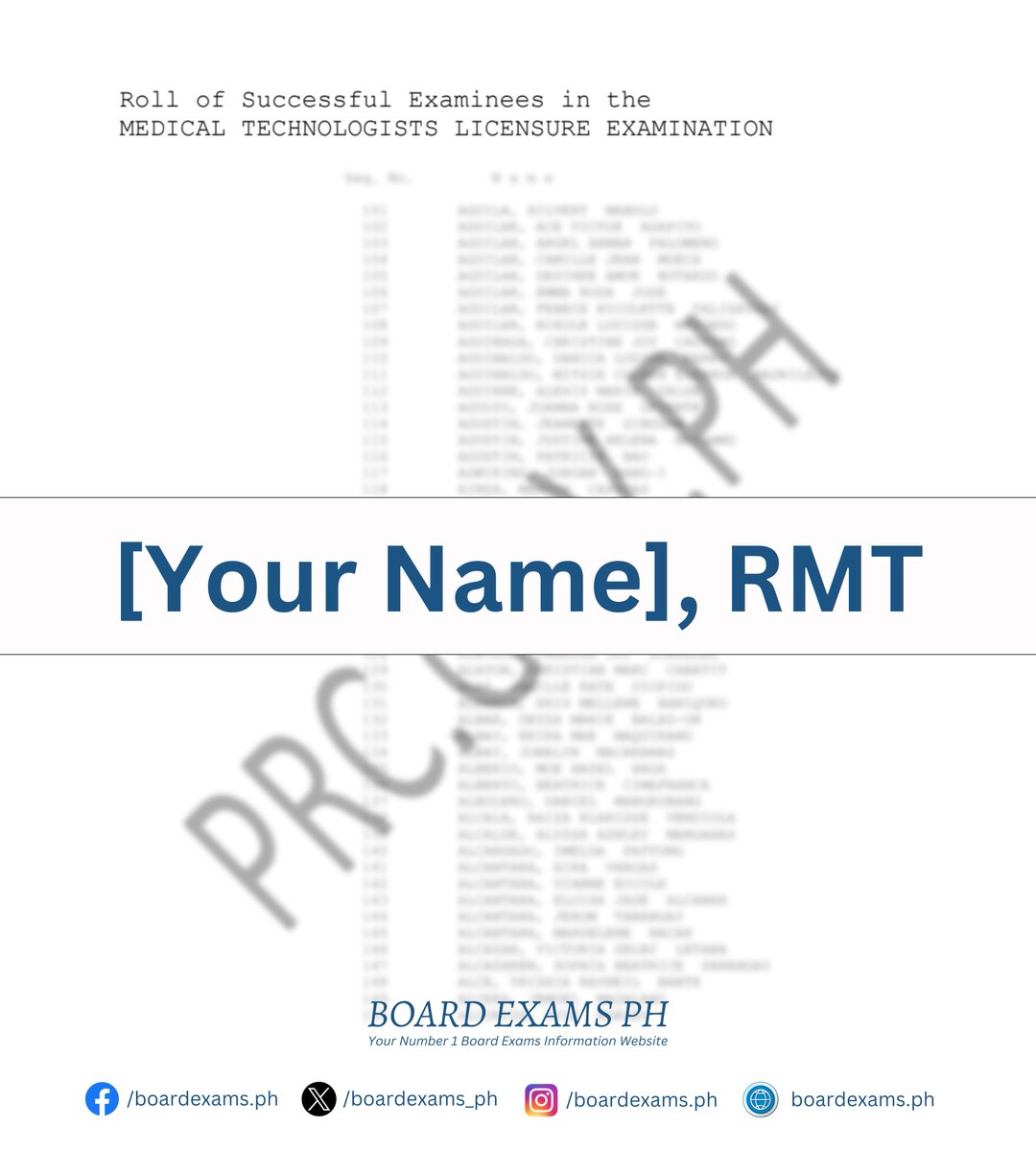 boardexams_ph's tweet photo. TYPE "YOUR NAME, RMT" ✨❤️

➝ 𝗠𝗧𝗟𝗘 𝗥𝗲𝘀𝘂𝗹𝘁𝘀 𝗛𝗲𝗿𝗲 𝗩𝗲𝗿𝘆 𝗦𝗼𝗼𝗻:
https://t.co/VJSAPhZS4y

Best of luck, Future Medical Technologists! 🙏 https://t.co/d10D8nLSab