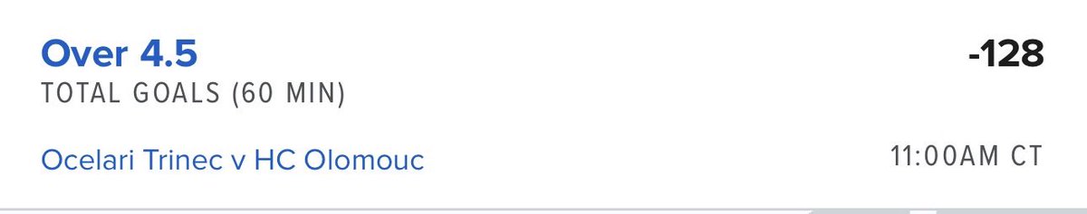 🚨 CZECH HOCKEY TOTAL 🚨

🇨🇿 Ocelari Trinec vs HC Olomouc
🏒 Over 4.5 Goals (-128)

It’s playoff time in CZECHVILLE. Game 1 was a complete snoozfest to the naked eye finishing 1-0. Dig a bit deeper and you will see that there were over 65 shots with both goalies standing on their