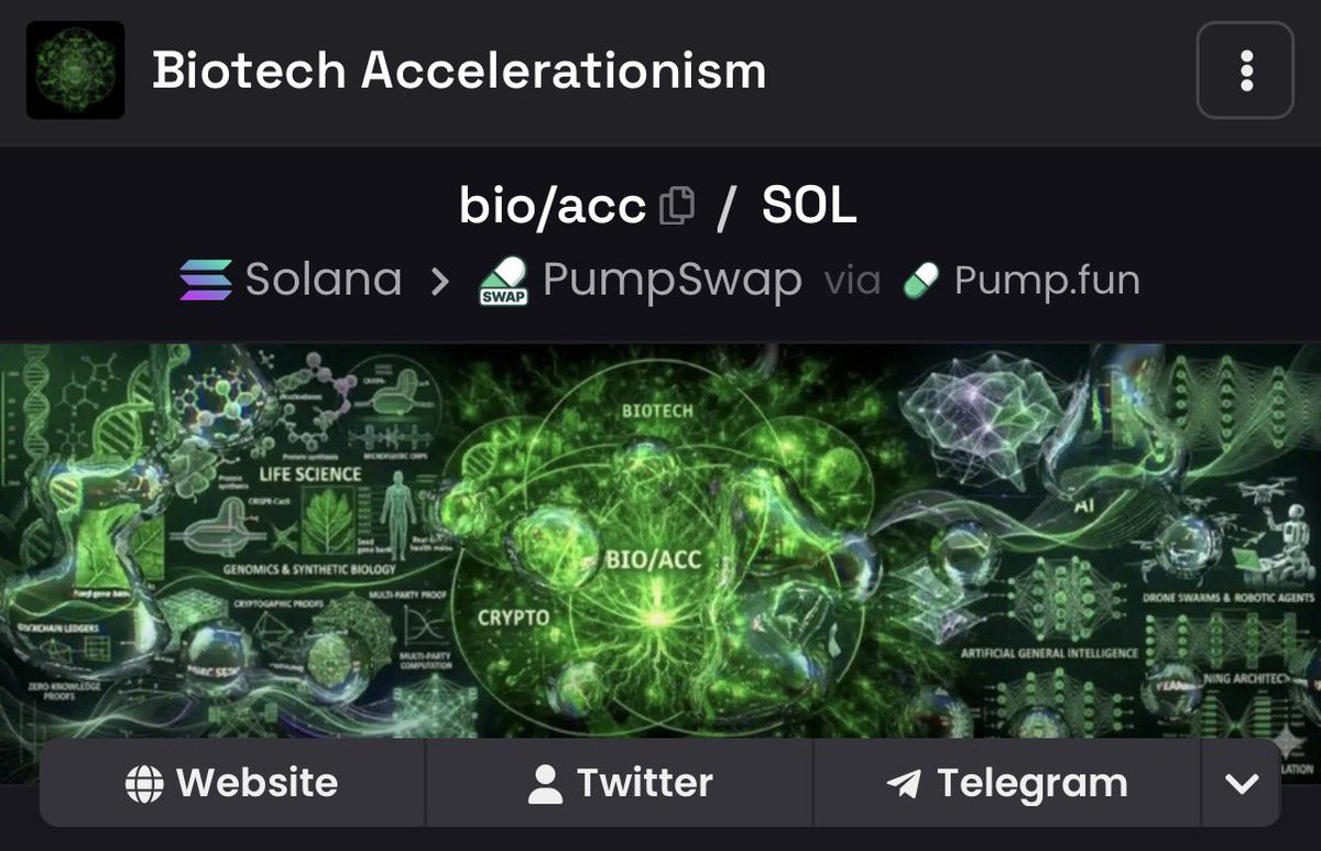 Biotech is only going up, and bio/acc will follow! 

bio/acc is the movement of biotech, to make it programmable and infinitely faster. 

we are the bio/acc community on solana. each breakthrough in biotech sends bio/acc even further. 

lock in, nothing will stop us soon!