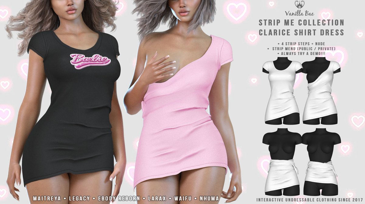SpoledLilDolly's tweet photo. 📷NEW @ Collabor88 From Vanilla Bae!📷
https://t.co/hc8KF3hpTU
Clarice Shirt Dress
• Maitreya, LaraX, Legacy, Reborn, Waifu, Nhumana
• Strip Me Interactive 4 Steps + Fully Nude
• Optional Words Hud
• Fat Pack Is Modify
• 388L Singles / 888L Fat Pack (Event Only Promo!) https://t.co/PtMTgUAegm