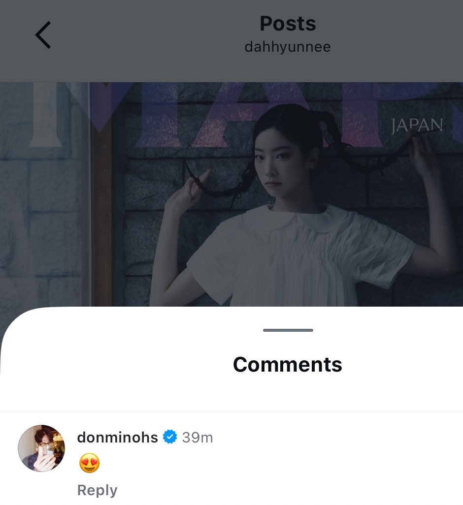 actor oh dongmin left a comment on DAHYUN’s instagram post. he worked with her in ‘Love Me’ and went to the vip premiere of her movie, ‘Run To You’
