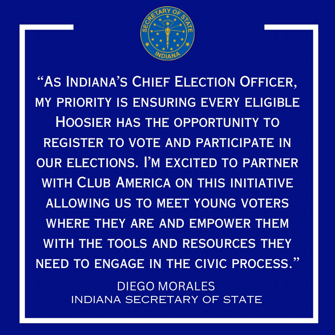 Secretary of State Diego Morales and Turning Point USA <a href="/TPUSA/">Turning Point USA</a> Launch Statewide Voter Registration Partnership 

CLICK HERE FOR OUR FULL PRESS RELEASE: events.in.gov/event/secretar…