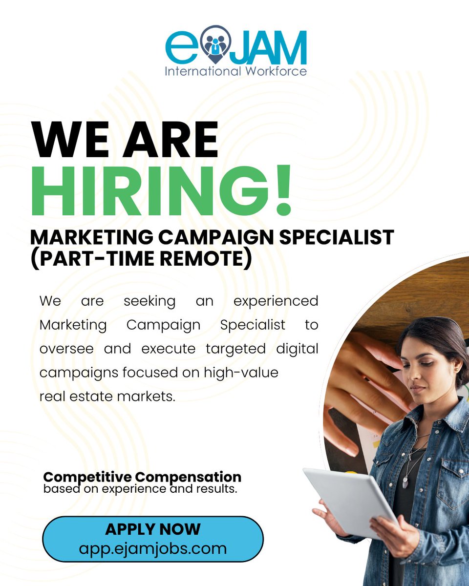 eJAMJOBS's tweet photo. Manage high-value real estate digital campaigns from home with flexible hours!

- Role: Paid ads, strategic placements.
- Pay: Competitive, based on results.

📷 Apply Now: https://t.co/a0sh1gCkxW

#RemoteJobs #MarketingHiring #RealEstateMarketing #WorkFromHome https://t.co/4jiSuDrMYs