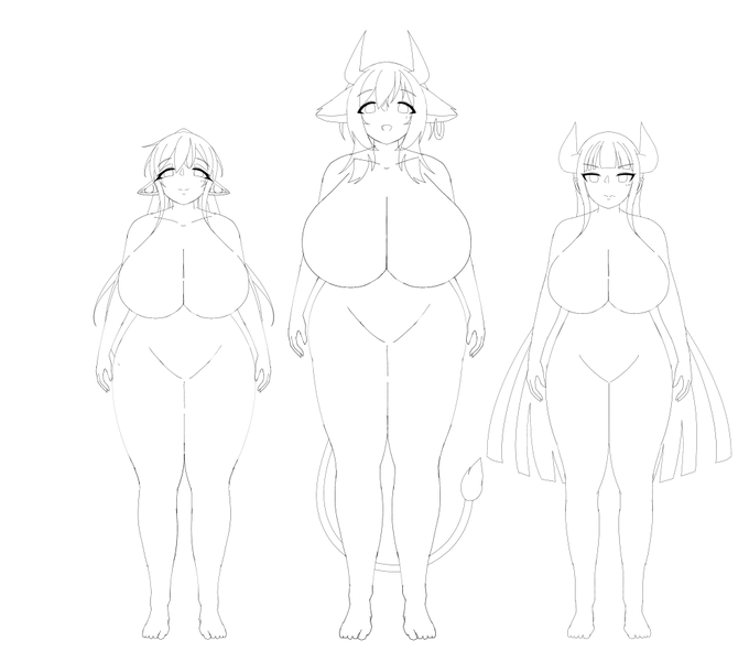 うちのこ初期組。一番右は久方ぶりにリメイクも兼ねて描きました