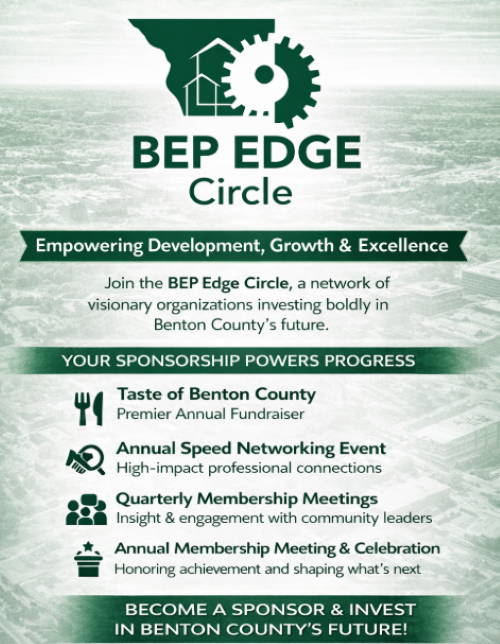 BentonEconomic's tweet photo. Benton County is on the EDGE of greatness, and you can be, too! Learn how joining the EDGE Circle can help you grow your business and the region at the same time. #BentonCounty https://t.co/nqDoAxKAhv https://t.co/piyIzwrPOE
