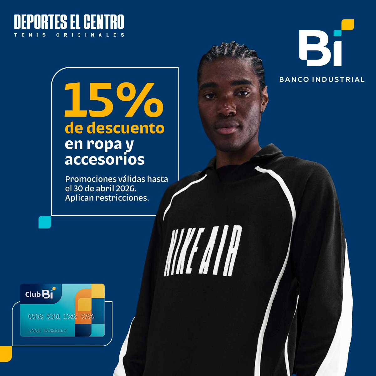 Club_Bi's tweet image. ¡Renueva tu outfit! 🚀

Obtén 15% de descuento en ropa y accesorios con #ClubBi en @Deporteselcentro.

#Accesorios #Descuento #Deportivo
