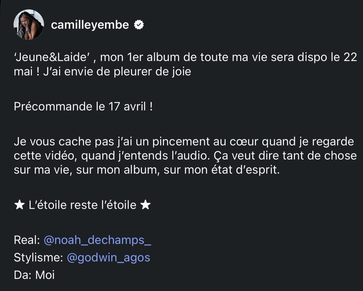 Camille Yembe qui va sortir un album c’est trop goutû elle mérite tout !!!