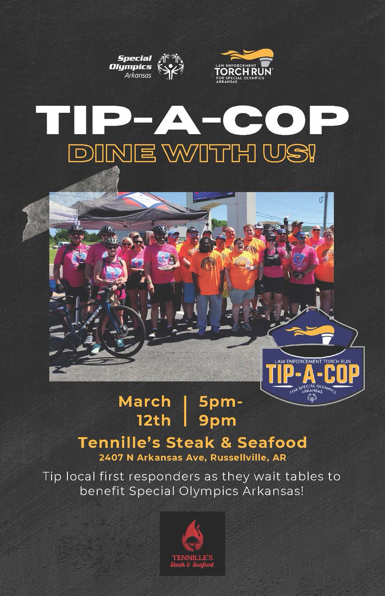 RSVLPolice's tweet photo. Tomorrow is the day! Join us at Tennille’s for Tip-A-Cop supporting Special Olympics – March 12, 5–9 PM. Come eat, have fun, and tip your favorite cop for a great cause! 💙vvv https://t.co/NOV056sr6e