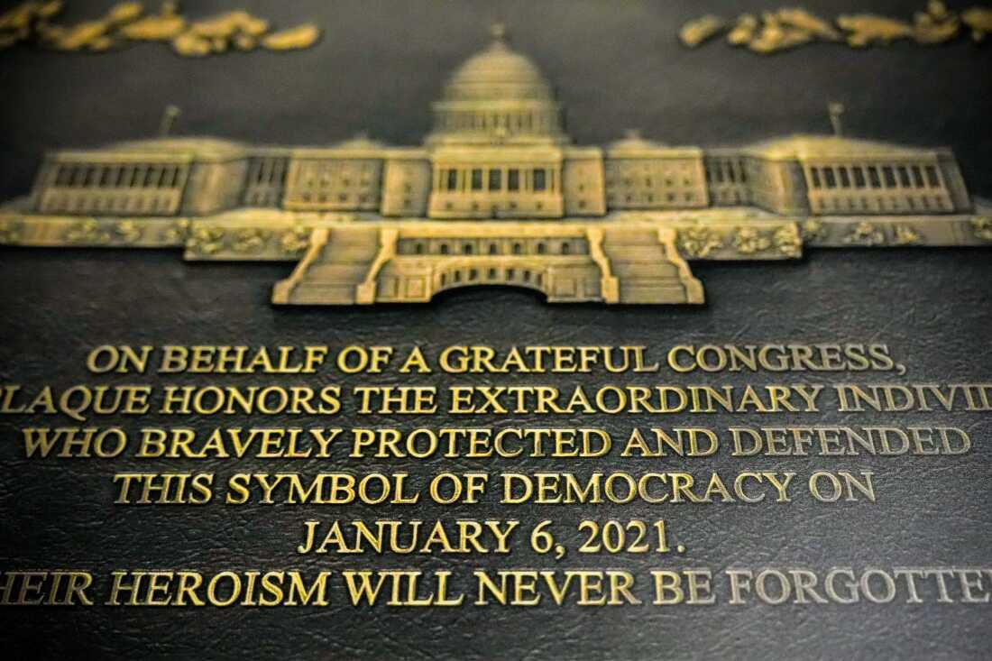 DemsAbroad's tweet image. A plaque honoring law enforcement officers who protected the Capitol during the #January6th insurrection was finally hung, at 4am, in a part of the building the public can’t go.

It took over 1000 days, since Speaker Johnson indefinitely delayed the installation, saying the 2022