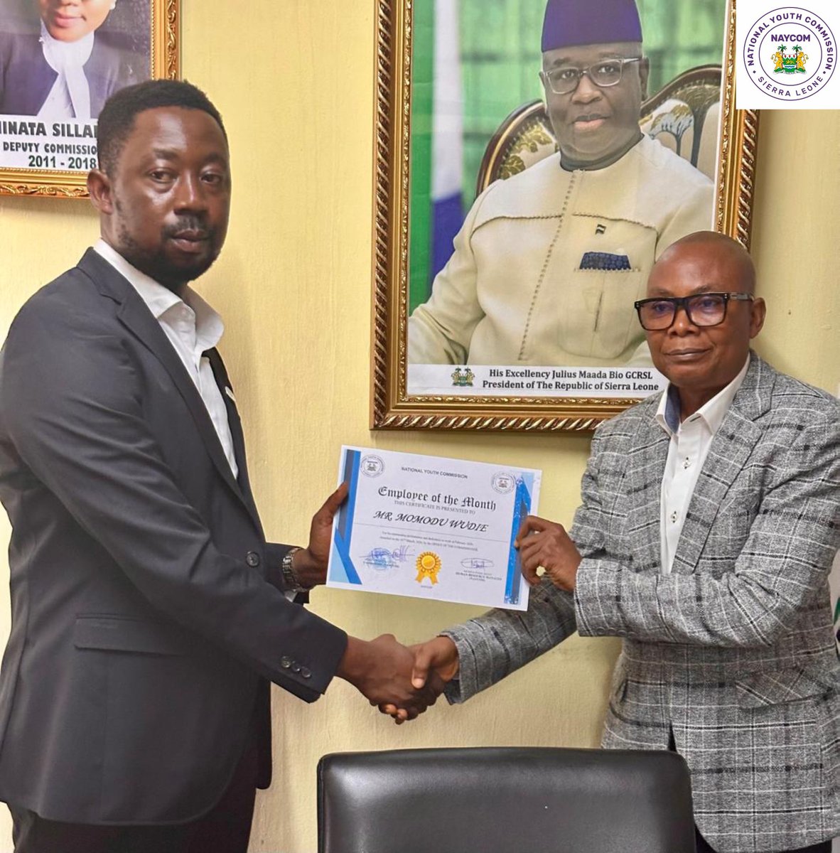 youth_sierra's tweet photo. Meet Momodu Wudie, Director of Programmes, our #StaffOfTheMonth for February 2026.
This is his 2nd time receiving this honour (Aug 2025).
Recognizing hard work & dedication driving @NAYCOM's success!
Congrats, Director Wudie! https://t.co/FNU8Ze3MBM