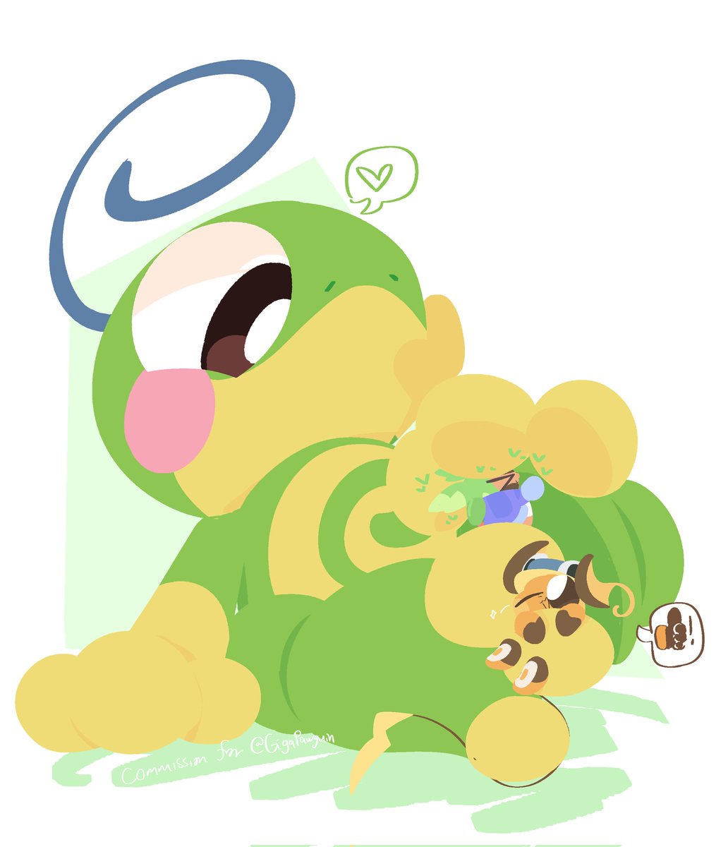 a pair of little (paw) explorers visited a biiigg friendly politoed, and decided to have a hang out with them

ft. (commission for) <a href="/Gigapawguin/">Penchu🥔(@penchuthechu.bsky.social)</a> ^^