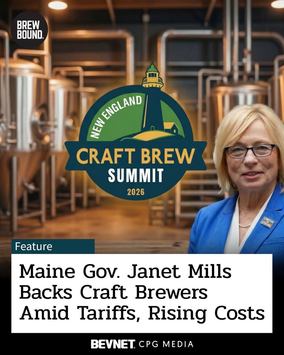 Brewbound's tweet photo. Maine Gov. Janet Mills, at the New England Craft Brew Summit, criticized tariffs and rising costs impacting brewers. She noted state incentives, workforce programs, and sustainability efforts to support the industry. https://t.co/mqAe5hqJbm #craftbeer https://t.co/QAETRzIc2o
