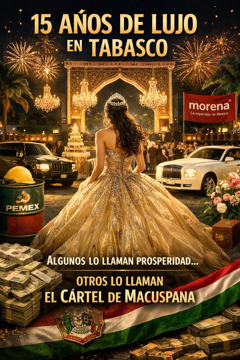 Un contratista tabasqueño MUY cercano a #Morena organizó unos 15 años dignos de jeques.

Pero no sorprende.

Desde 2018, los contratos y el dinero público se concentran con los amigos de AMLO en Tabasco.

Algunos lo llaman prosperidad.

Otros lo llaman el Cártel de Macuspana.