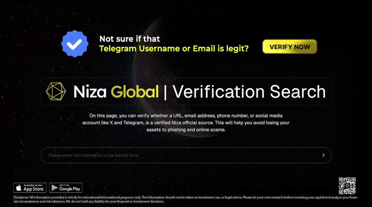 nizacoin's tweet image. ⚠️ Before clicking any link, joining any Telegram group, or replying to any email - verify it first.

👉 Use #Niza.io’s official verification page to check URLs, emails, phone numbers, and social accounts. 

✅ Verify now: 🔗 niza.io/verify

Protect your assets. Stay